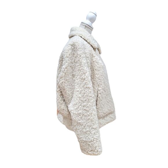 ZARA Oversized Faux Sherpa Bomber Jacket Size S in Cream with Suede Trim - Picture 3 of 12